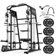 Mikolo Smith Machine Home Gym, 2200 lbs Power Rack Cage with Cable Crossover, Weight Bar, 360° Landmine, Barbell Holders and Other Attachments, Total Body Strength Training Cage