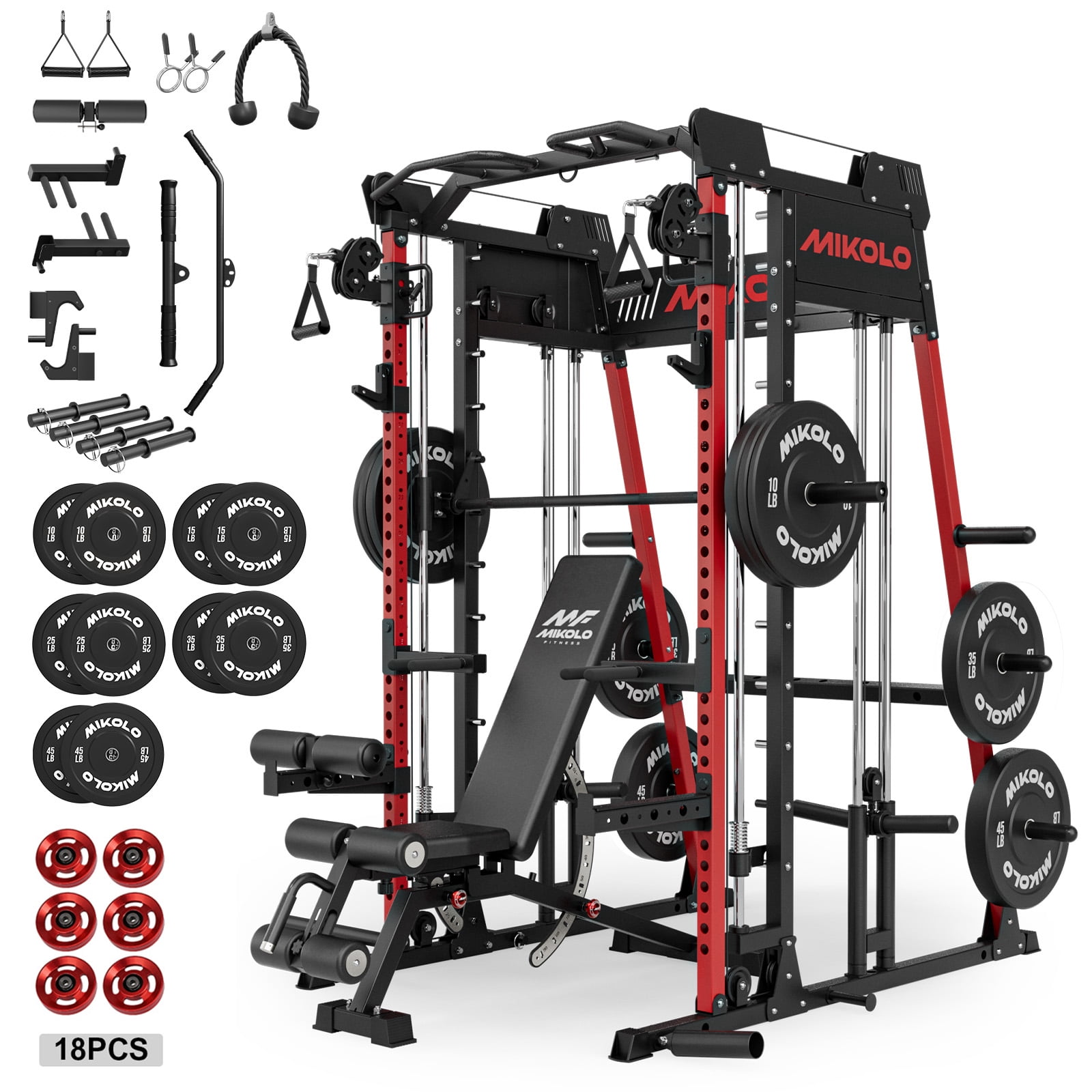 M11-Red Package (bench & BP 260LBS & 18pcs aluminum pulley)