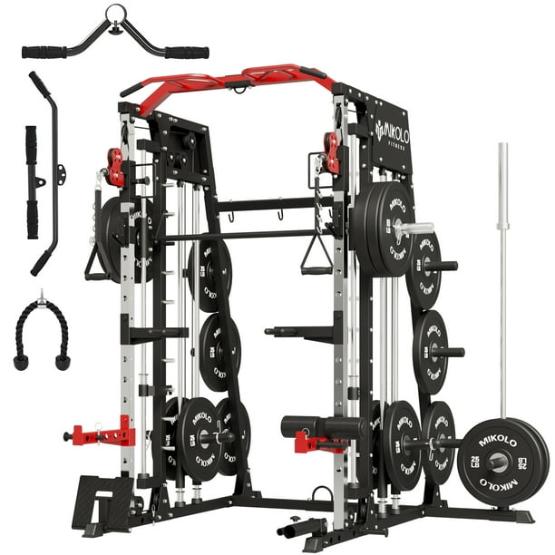 Mikolo Smith Machine Home Gym, 2200 lbs Power Rack Cage with Cable