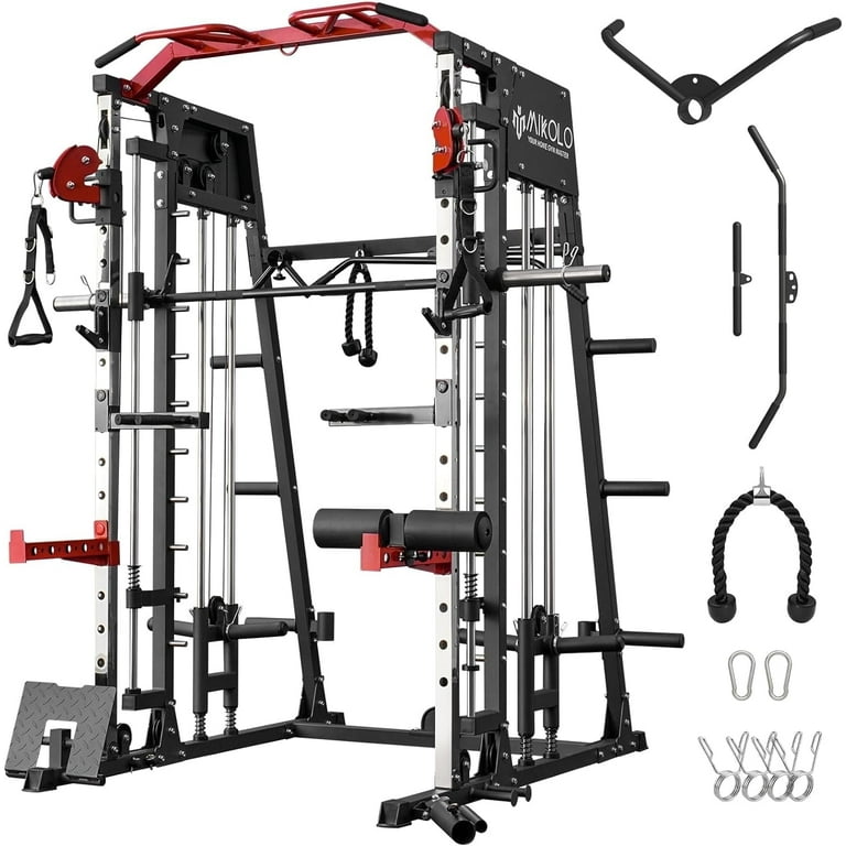 Mikolo Smith Machine Home Gym 2200 lbs Power Rack Cage with Cable Crossover Weight Bar 360 Landmine Barbell Holders and Other Attachments Total Body Strength Training Cage Shop Black Friday Deals