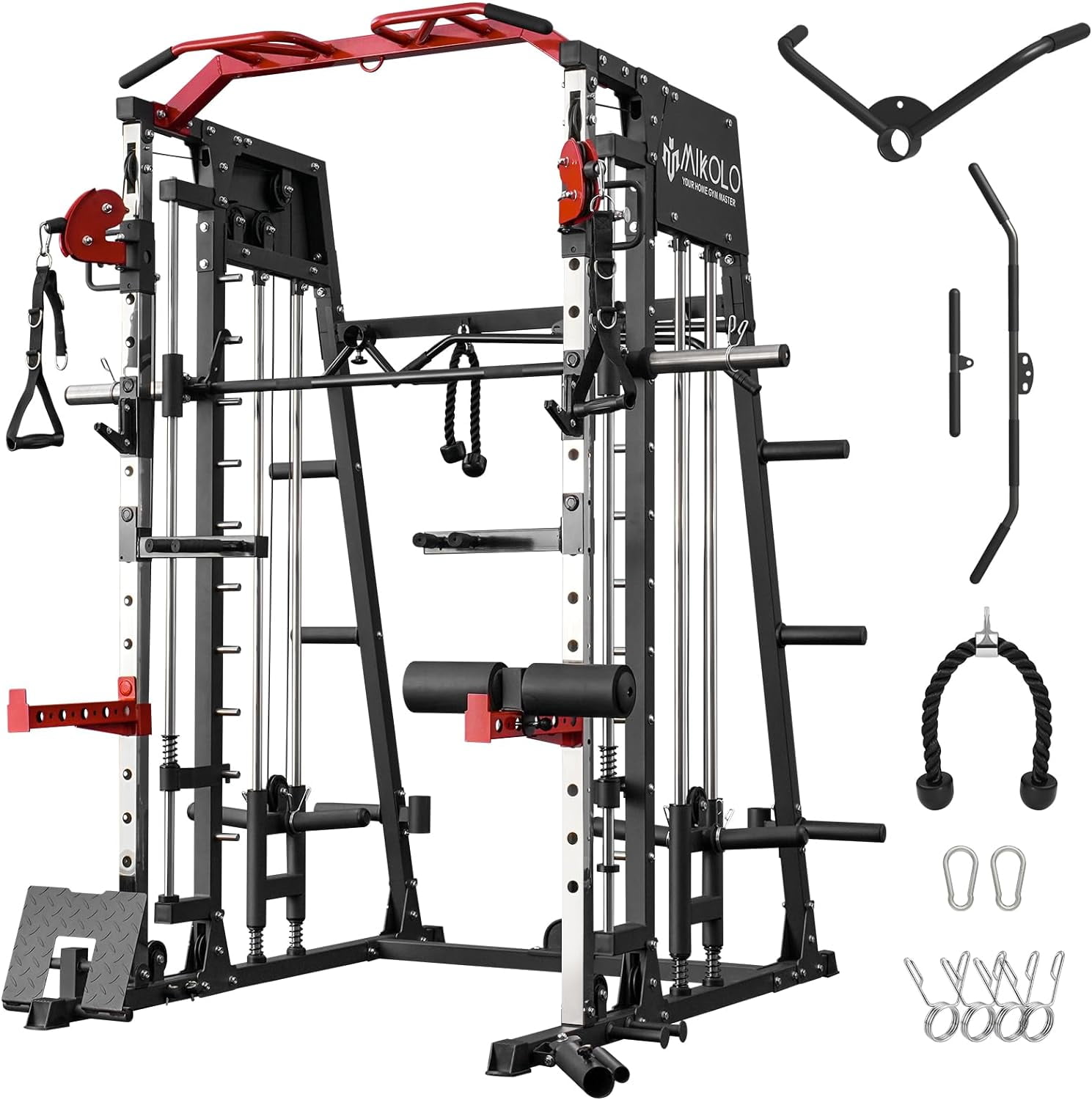Mikolo Smith Machine Home Gym 2200 lbs Power Rack Cage with Cable Crossover Weight Bar 360 Landmine Barbell Holders and Other Attachments Total Body Strength Training Cage Walmart Business Supplies