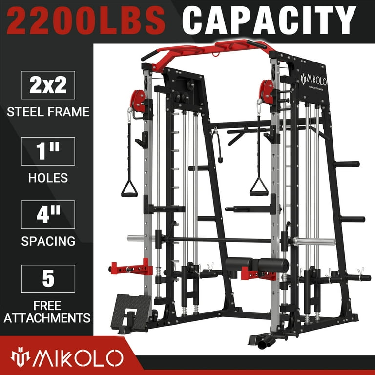 Mikolo Smith Machine Home Gym, 2200 lbs Power Rack Cage with Cable