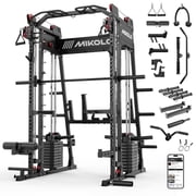 Mikolo M11 Elite Smith Machine Home Gym,2200 lbs Power Rack Cage with Dual 130LBS Weight Stacks, Functional Trainer , 18PCS Aluminum Pulleys and Other Attachments for Home Gym