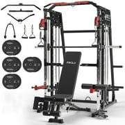 Mikolo Smith Machine Home Gym, 2200 lbs Power Rack Cage with Cable Crossover, Smith Cage with Ultimate Home Package