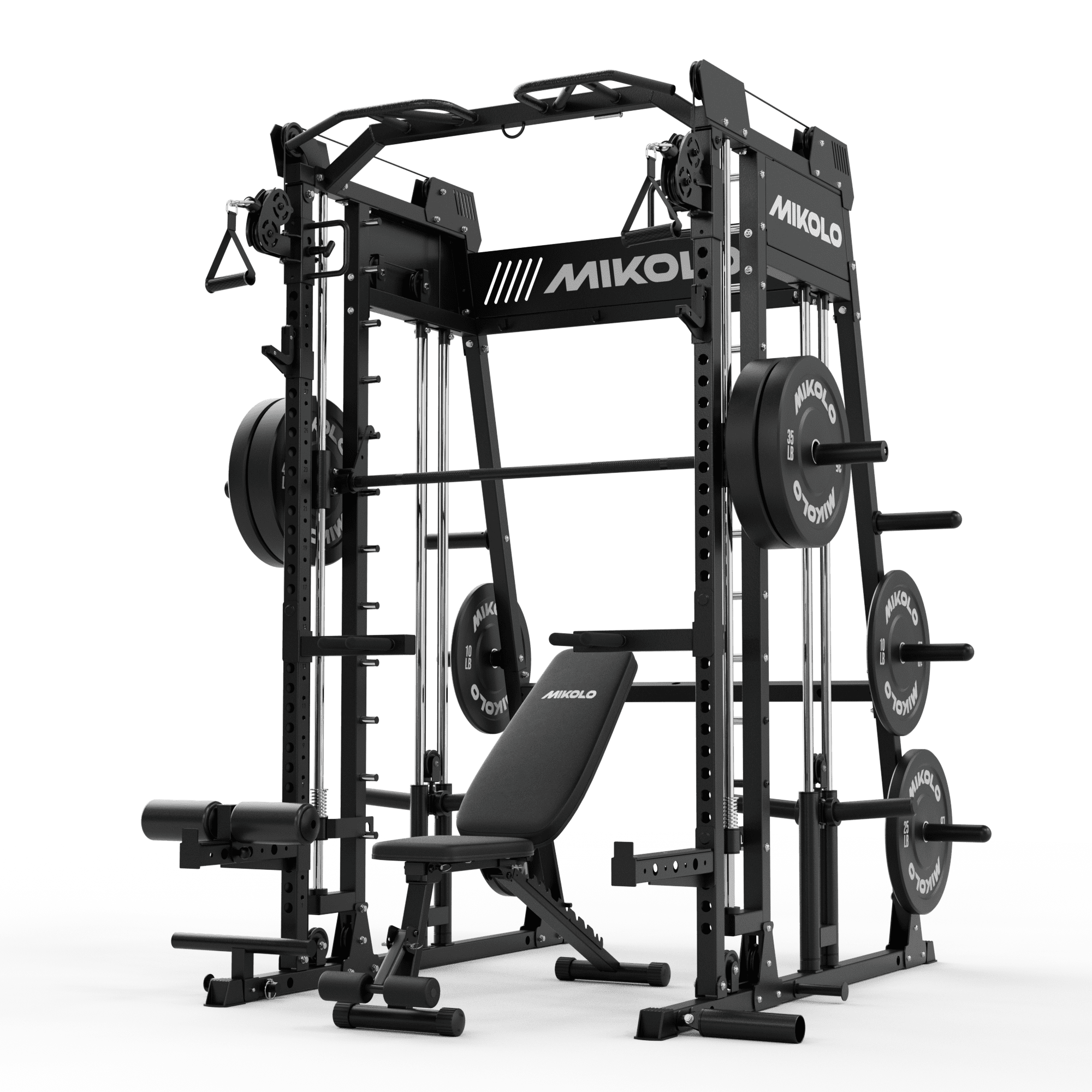Mikolo M4 2.0 Smith Machine, Complete Starter Home Gym Package, 2200 lbs Power Rack with 230LBS Plates and Weight Bench, Total Body Strength Training Cage
