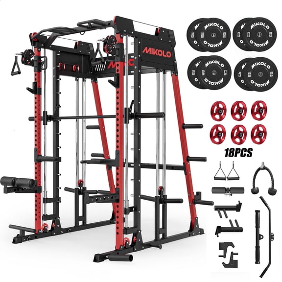 Mikolo M11 Smith Machine Home Gym, 2200LBS Power Rack with Functional Trainer, Cable Crossover, LAT Pulldown, Low Row, Landmine and Plate Storage for Full Body Strength Training
