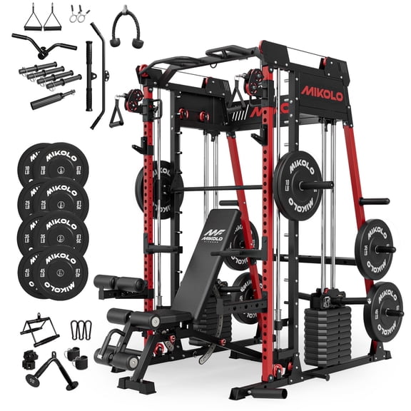 Mikolo M11 Elite Smith Machine Home Gym,2200 lbs Power Rack Cage with Weight Bench, Functional Trainer , 260LBS Plates and Other Attachments for Home Gym