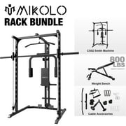 Mikolo Smith Machine Home Gym, Multi-Functional Power Rack with Pec Deck Machine, Lat Pull Down System with Bar, Low Row Station with Cable bar and Foot Board