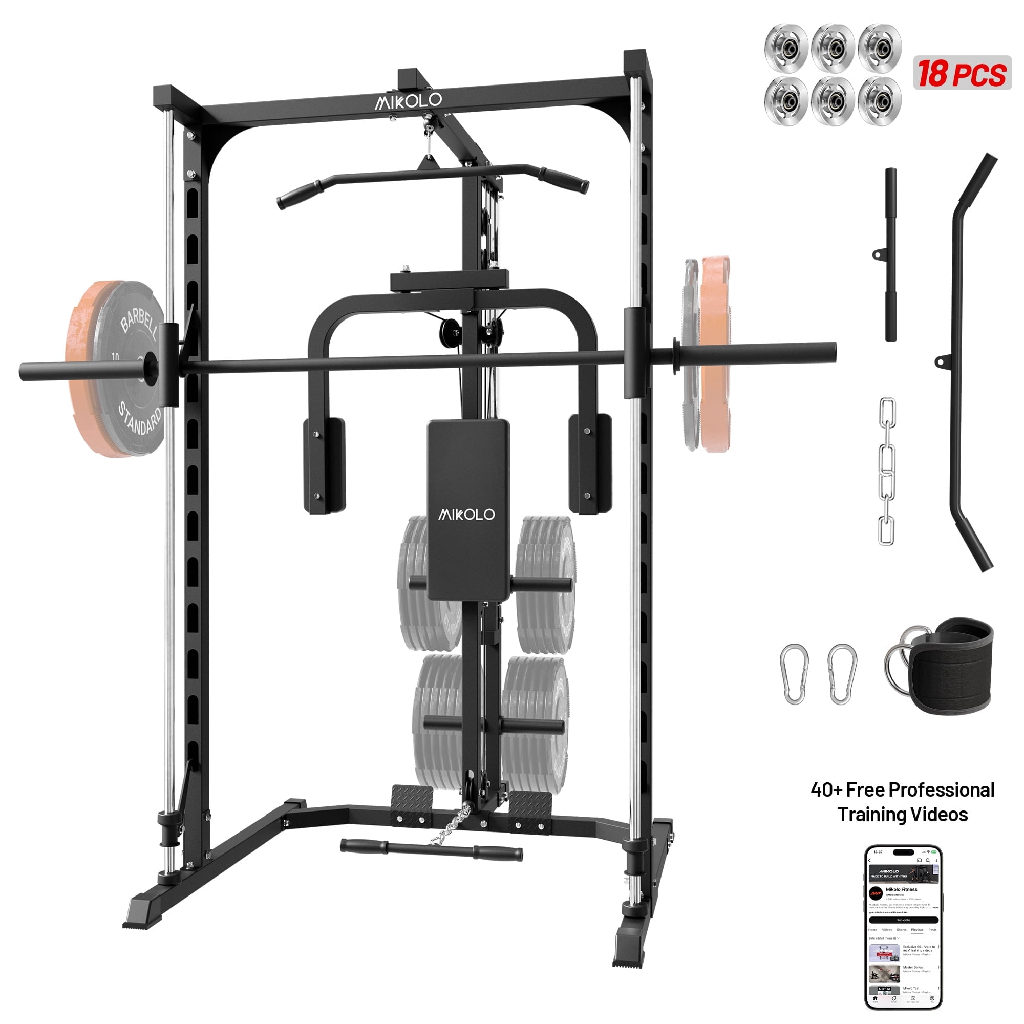 Mikolo Smith Machine Home Gym, Pec Deck, Lat Pull Down, Low Row