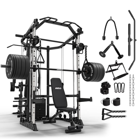 Mikolo Smith Machine Power Cage, Multi-Function Home Gym System with Cable Crossover, 121LB Weight Stack