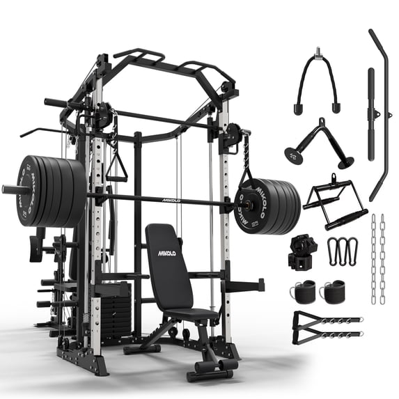 Mikolo Smith Machine Power Cage, Multi-Function Home Gym System with Cable Crossover, 121LB Weight Stack