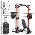 thumbnail image 1 of Mikolo Smith Machine Home Gym, 7-in-1 Multi-Function Squat Rack with Cable Crossover, 1000LBS Workout Station with Smith Bar, Barbell, Weight Bench and 230LB Weight Plates, 1 of 13