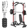 thumbnail image 1 of Mikolo Smith Machine Home Gym, 7-in-1 Multi-Function Squat Rack with Cable Crossover, 1000LBS Workout Station with Weight Bar, Smith Bar, Weight Bench and 230lb Weight Plates, 1 of 12