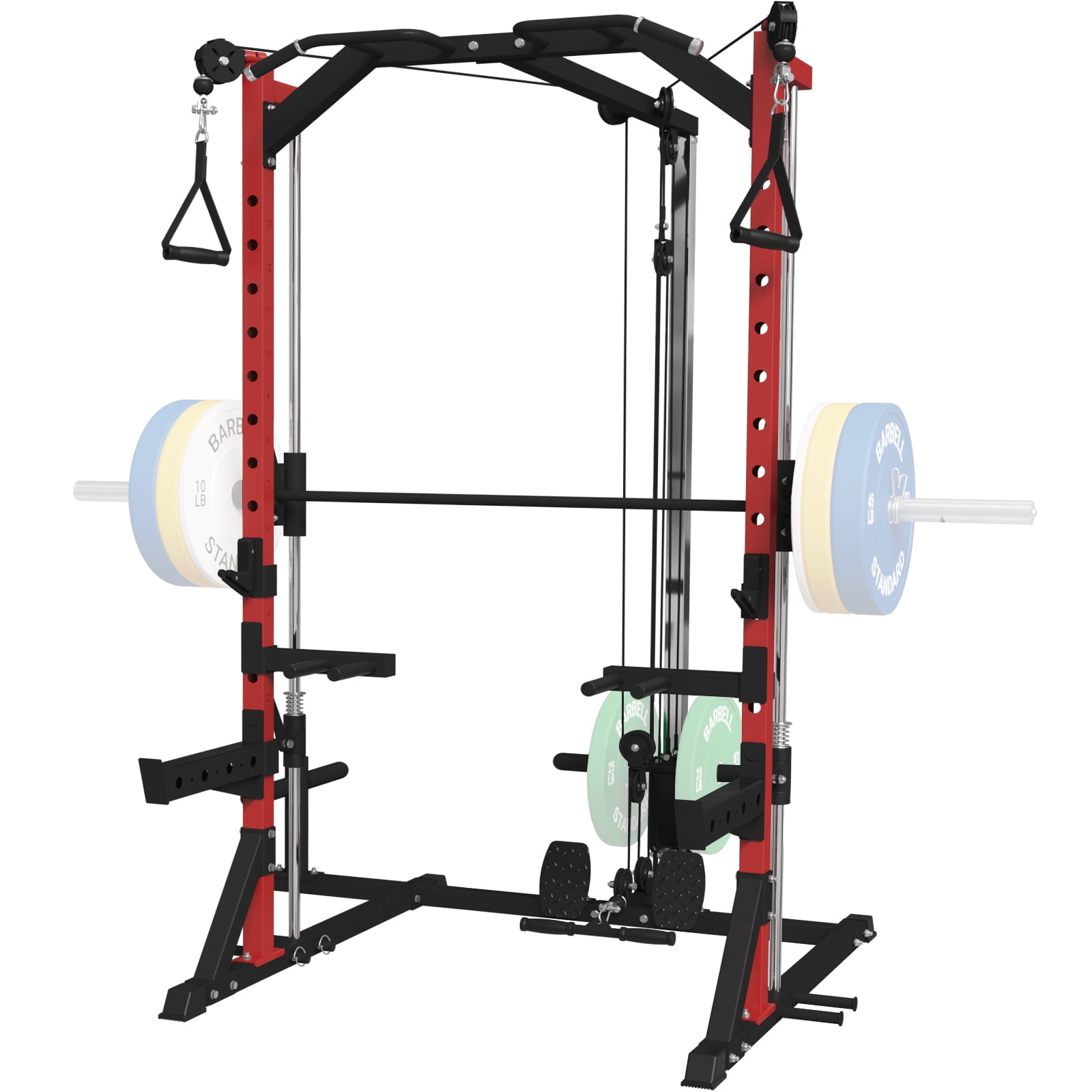 Mikolo Smith Machine Home Gym, Multi-Functional Squat Rack with Cable  Crossover System, Workout station with Weight Bar, Dip Bars,Bend Peg and  Other Functional Attachments 