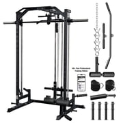 Mikolo Smith Machine Home Gym, 1800 LBS Multi-Functional Squat Rack with Lat Pull Down System, Workout Station with Weight Bar, Bend Peg and Other Functional Attachments