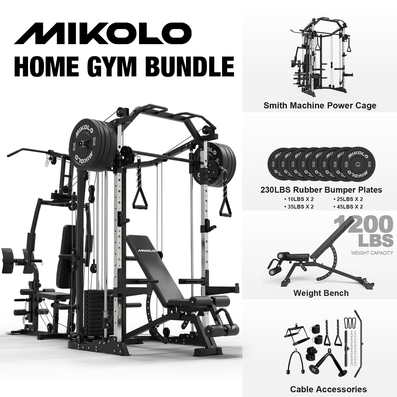Smith Machine|Black/WB00 Weight Bench|Black/Weight Plates|230LBS (All Black)