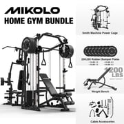 Mikolo Smith Machine Power Cage, Multi-Function Home Gym System with Cable Crossover, 121LB Weight Stack