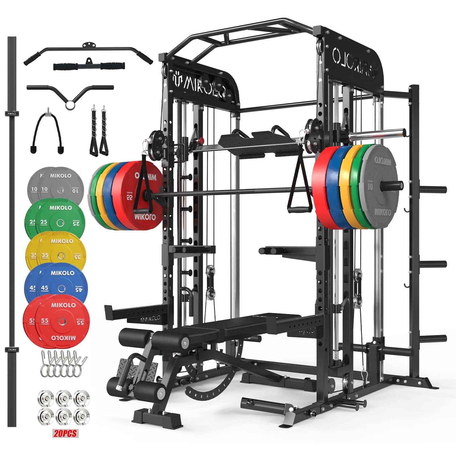 Vertical Auto Rack System Mikolo Smith Machine, Power Cage with Vertical Leg Press, 2000LBS Power ...