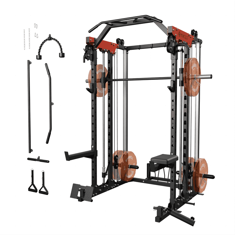 YOLEO Smith Machine With Independent Dual-Pulley System, 1700LBS Adjustable Cable Crossover Squat Rack, Multi-Functional Power Cage For Home Gym With