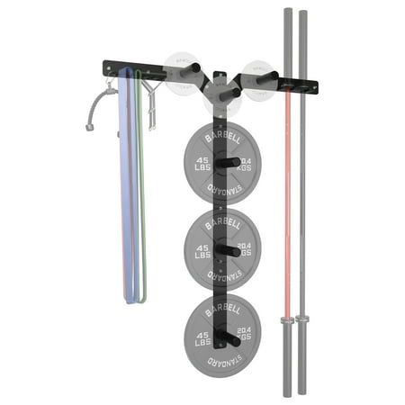 Mikolo Wall Mounted Storage Rack, 6 Pegs 5 Hooks and 2 Barbell Storage Rack, 850LBS Loading Capacity