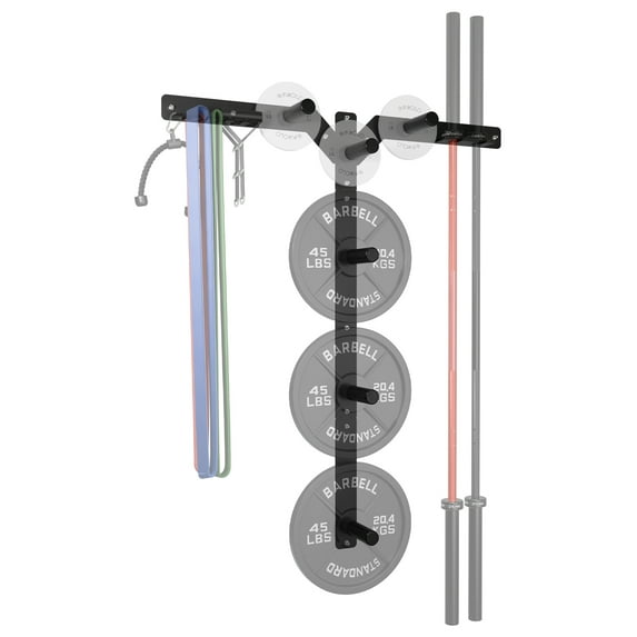 Mikolo Wall Mounted Storage Rack, 6 Pegs 5 Hooks and 2 Barbell Storage Rack, 850LBS Loading Capacity