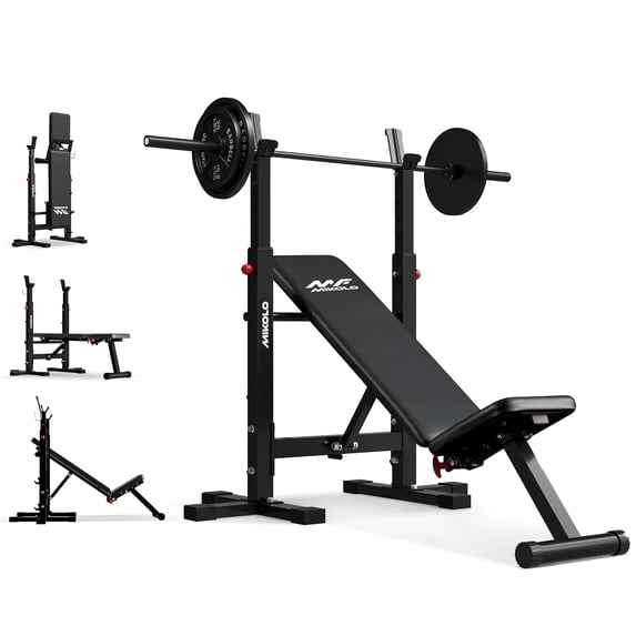Mikolo Adjustable Weight Bench Press, 660LBS Foldable Bench Press with Squat Rack, Adjustable Bench Press Weight Rack Home Gym Equipment