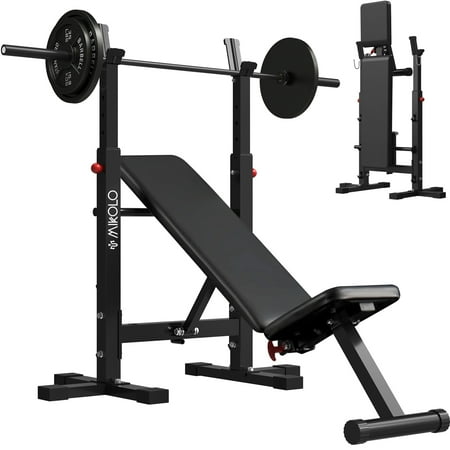 Mikolo Weight Bench Set, 660LBS Foldable Bench Press with Squat Rack, Multi-functional Adjustable Flat Incline Bench for Chest, Shoulder Home Gym Equipment, Black