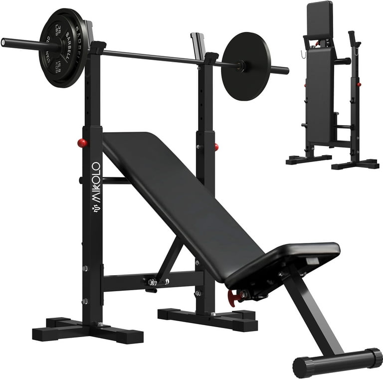 Mikolo Weight Bench Set 660LBS Foldable Multi functional Adjustable Bench Press with Squat Rack Black Walmart