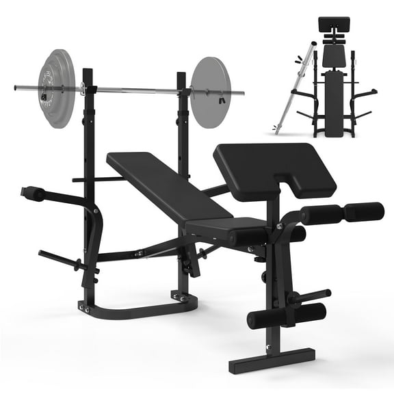 Mikolo Weight Bench with Bar, 800LBS 6 In 1 Full Body Workout Weight Bench Set, Multi-Function Strength Training Bench Press Set for Home Gym