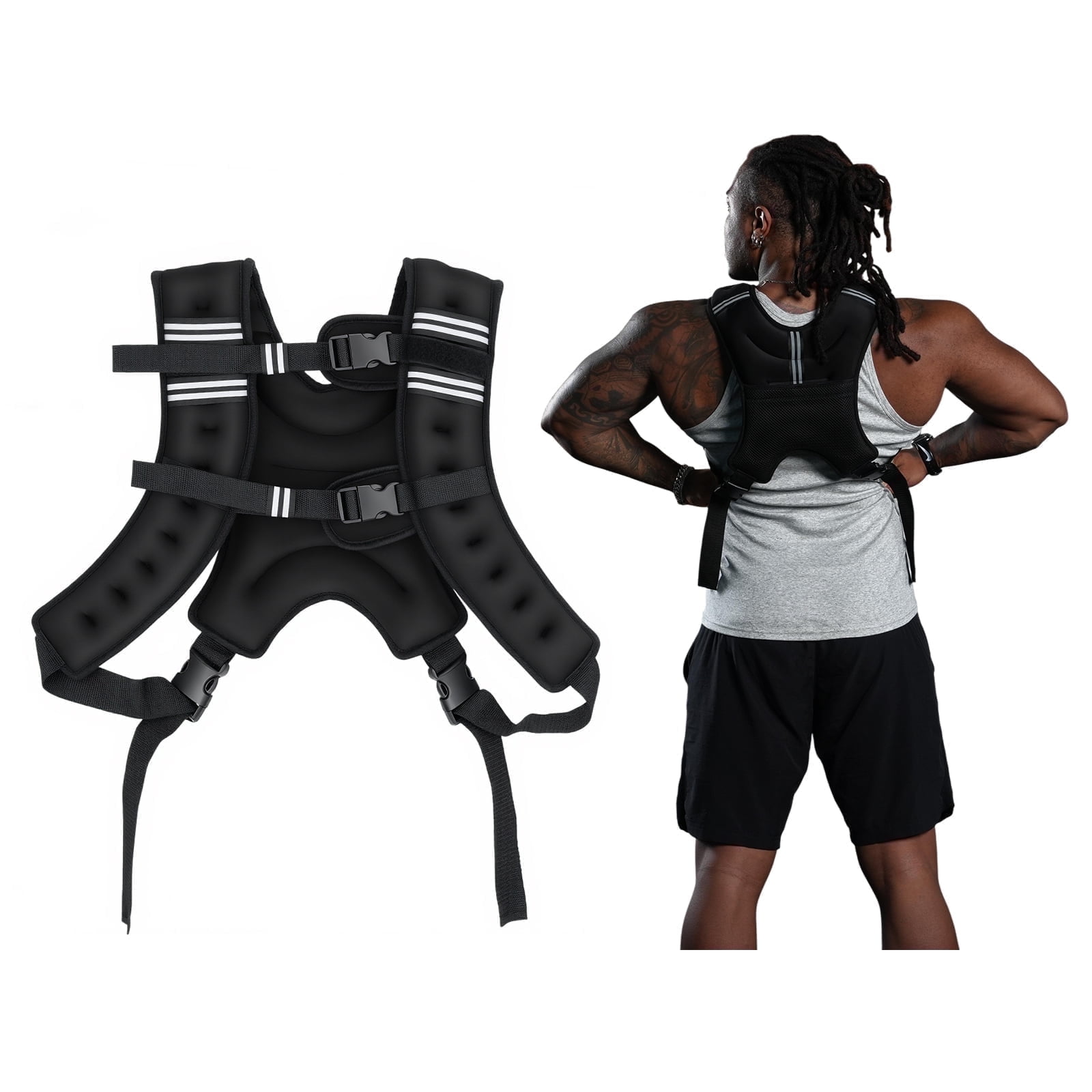 Mikolo Weighted Vest 12LBS, Dual  quick Adjustable Chest Straps & Side Buckle Straps, Back Mesh Storage Pocket, Reflective Strips,Thick Shoulder Pads for Running, Cardio & Strength Workouts