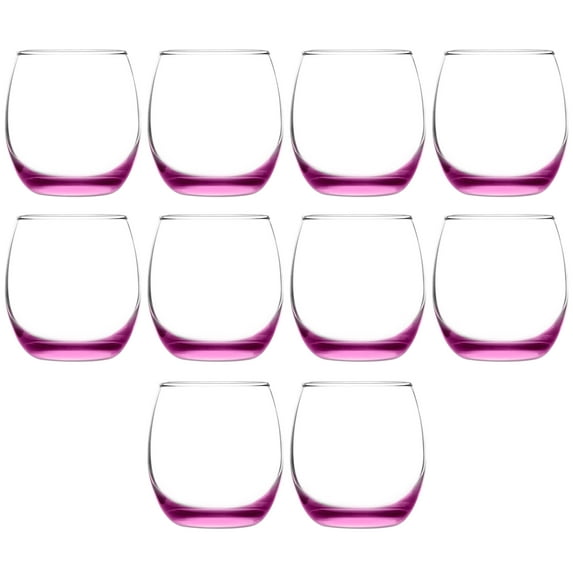 Mikonos Stemless Wine Glasses 11.5 oz. Set of 10, Bulk Pack - Restaurant Glassware, Perfect for Red Wine, White Wine, Cocktails - Pink