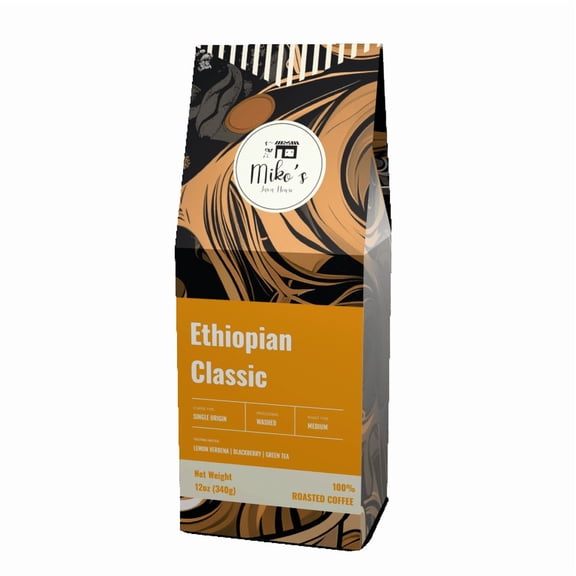 Mikos Java House Ethiopian Classic Coffee, 100% Arabica Guji Single Origin, Light Medium Roast Whole Bean, Birthplace, 12oz