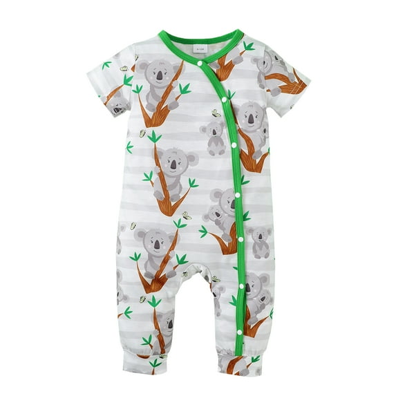 Mikrdoo 0 Months Baby Boys Summer Romper 3 Months Newborn Boys Cute Koala Print Playsuits Single Breasted Design One Piece Bodysuits Gray