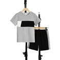 thumbnail image 1 of Mikrdoo 1-2 Years Infant Boys Clothes Color Block Summer Short Sleeve Casual Tee Elastic Side Splicing Shorts 2Pcs Outfits Sizes 1-15 Light Gray, 1 of 7