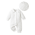 thumbnail image 1 of Mikrdoo 1 Months Newborn Boys Clothes Solid White 3 Months Baby Boys Jacquard Turn-down Collar Long Sleeve Single Breasted Design Bodysuits With Hat 2Pcs For Christening,As Gift, 1 of 9
