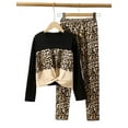 thumbnail image 1 of Mikrdoo 10 Years Big Girls Fall Winter Pants Sets Leopard Pattern Splice Color Block Long Sleeve Pullover Twist Tops Elastic Leopard Trousers 2Pcs Clothing From 8-14Y Black, 1 of 8