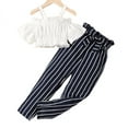 thumbnail image 1 of Mikrdoo 10 Years Big Girls Outfits Strpas Crops Tops Elastic Stripe Pants 2Pcs Clothes Set White, 1 of 8