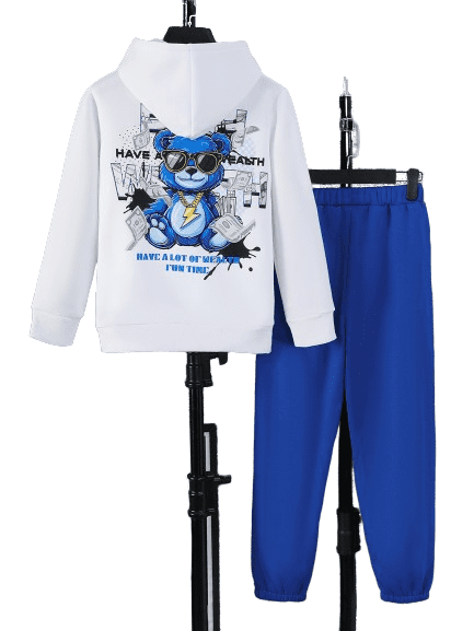 Mikrdoo 11-12 Years Big Boys Outfits Cool Bear Print Pocket Fall Winter Pullover Hoodies Tops Elastic Pants 2pcs Casual Clothing Sets White