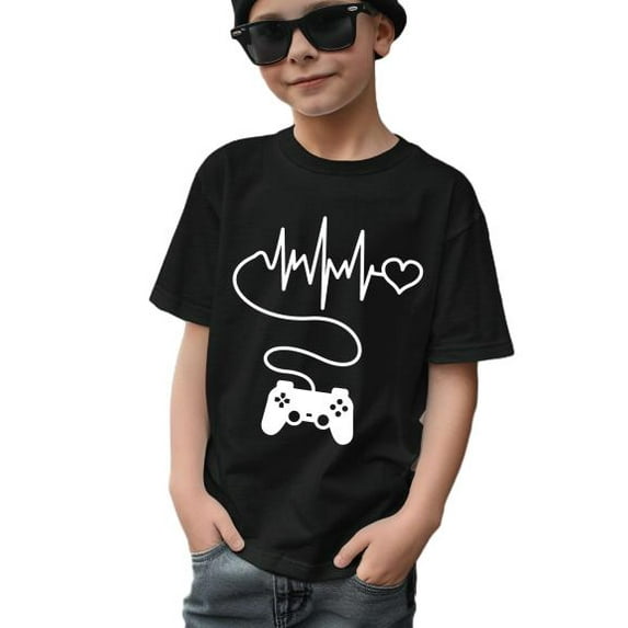 Mikrdoo 11 Kid Boys Tops 12 Years Big Boys Cartoon Game Console Print ECG Graphics Design Summer Casual T-Shirts With Short Sleeve,As Gift