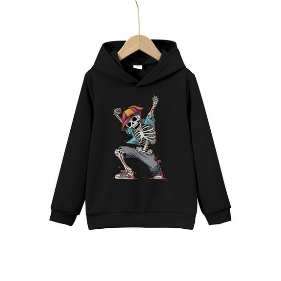 Mikrdoo 11T Kid Boys Casual Tops Hip Hop Style Dancing Skeleton Print 11-12 Years Boys Pullover Hoodie Sweatshirt For Daily Outdoor