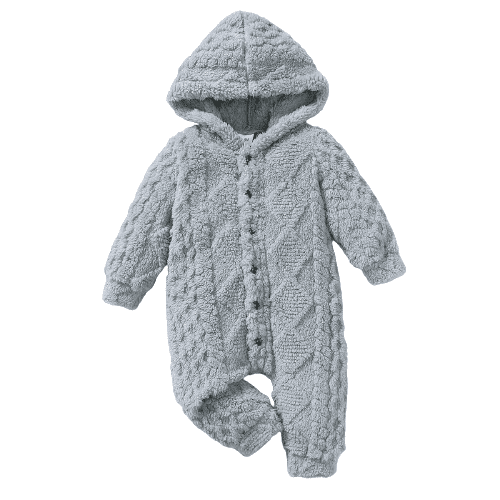 Mikrdoo 12 Months Baby Boy Cute Romper Fluffy Warm Hooded Playsuits 18 Months Baby Boys Diamond Check Coral Velvet One Piece Casual Bodysuits Gray
