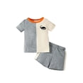 thumbnail image 1 of Mikrdoo 12 Months Baby Boys Outfits 18 Months Boys Color Block Dinosaur Print Casual Tops Elastic Side Splicing Shorts 2Pcs Summer Clothes Sets Apricot, 1 of 10