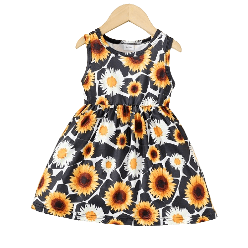 Mikrdoo 2 Years Baby Girls Dress Sunflower Print 3 Years Baby Girls Daisy Graphics Sleeveless Dress One Piece Summer Casual Dress,As Gift