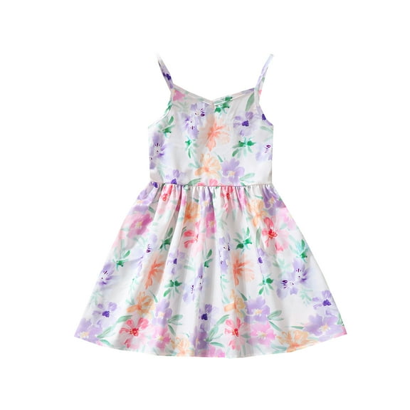 Mikrdoo 3-4 Years Baby Girls Dress Floral Print Straps Sleeveless Summer Dress One Piece Infant Toddler Kid Casual Dress (Purple,1-8Y)
