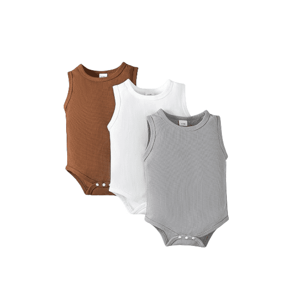 Mikrdoo 3-Pieces Infant Baby Boys' Waffle Textured Bodysuit, Solid Color Sleeveless Summer Onesies, Newborn Baby Boy's Clothing 6-9 Months