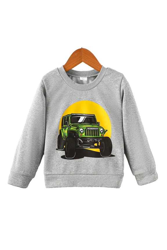 5 Years Kid Boys Tops Car Print Long Sleeve Pullover Casual Tops For Spring Fall Winter Outdoor 4T-8T Gray