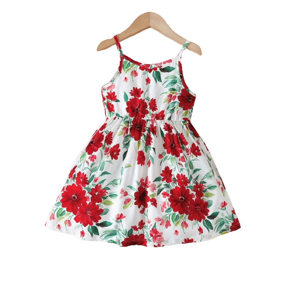 Mikrdoo 5 Years Little Girs Dress Floral Print Straps Sleeveless Dress One Piece Summer Casual Party Dress,As Gift