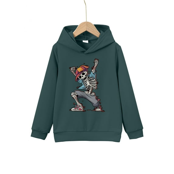 Mikrdoo 5T Kid Boys Casual Tops Hip Hop Style Dancing Skeleton Print 5-6 Years Boys Pullover Hoodie Sweatshirt For Daily Outdoor