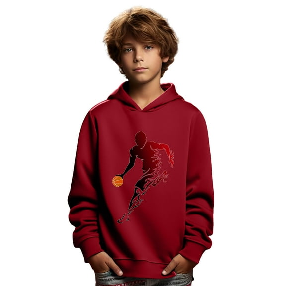 Mikrdoo 5Y-14Y Boys Tops Cool Basketball Player Print Long Sleeve Pullover Hoodie Spring Autumn Casual Sweatshirt