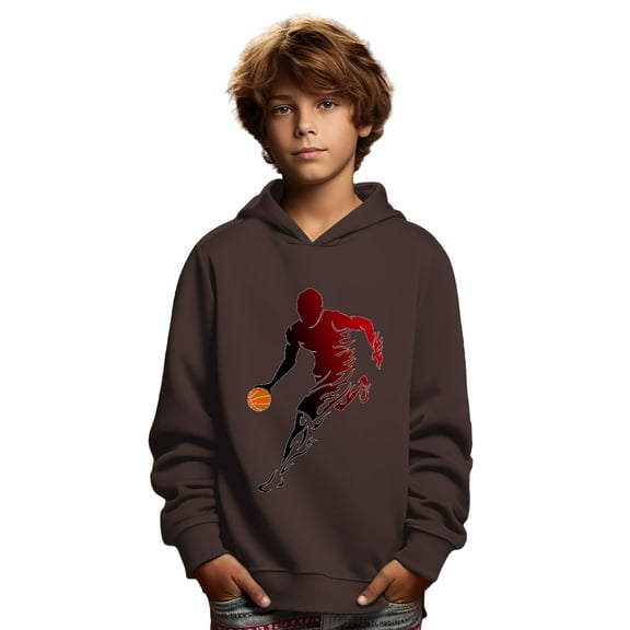 Mikrdoo 5Y-14Y Boys Tops Cool Basketball Player Print Long Sleeve Pullover Hoodie Spring Autumn Casual Sweatshirt